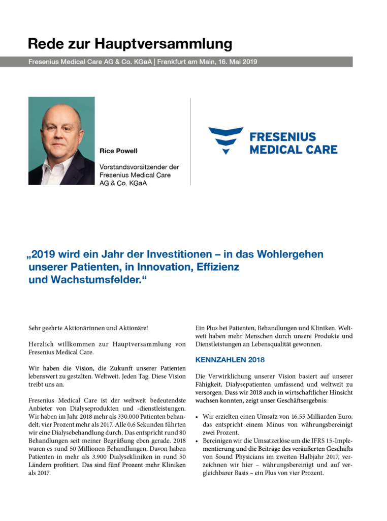 Fresenius Medical Care HV Rede 2019