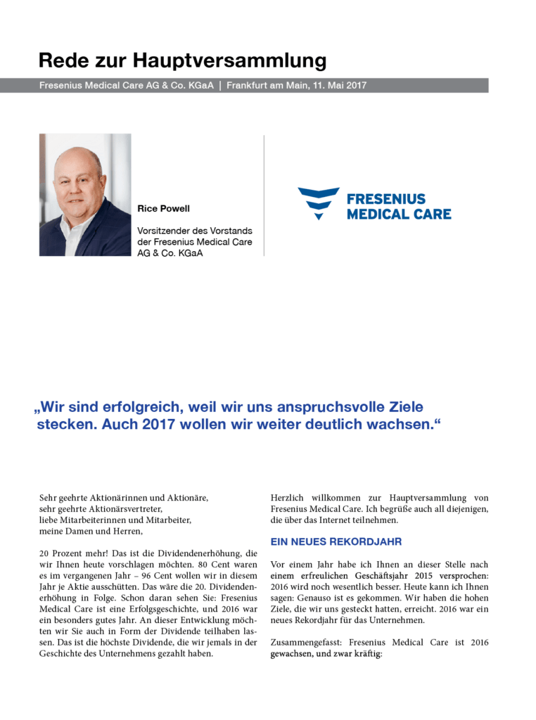 Fresenius Medical Care HV Rede 2017