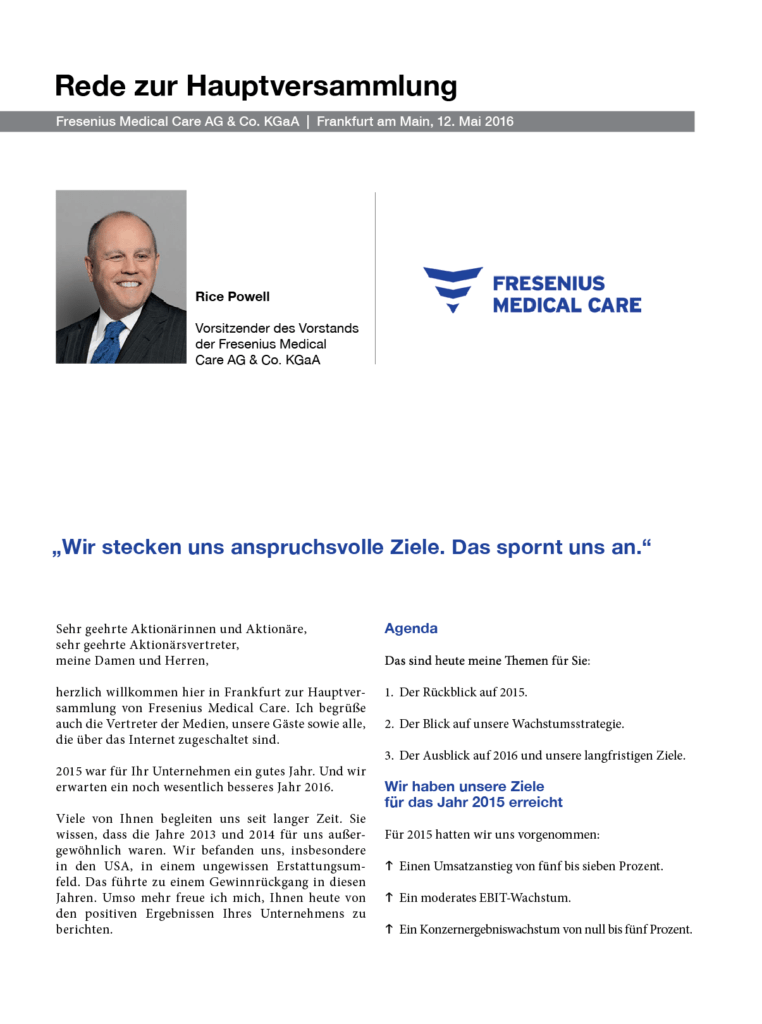 Fresenius Medical Care HV Rede 2016