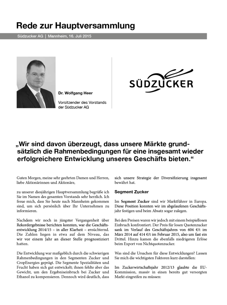 HV Rede Suedzucker 2015