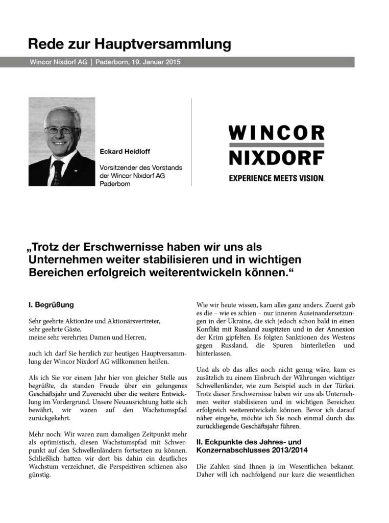 HV Rede Wincor Nixdorf AG