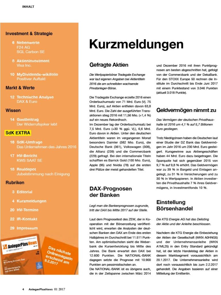 Inhalt AnlegerPlus News 01/2017