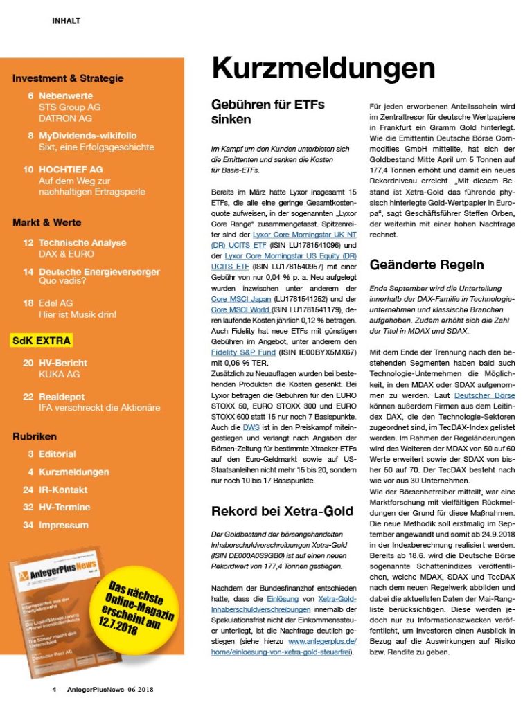 Inhalt AnlegerPlus News 06/2018