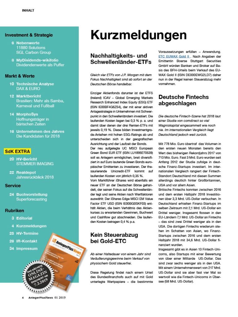 Inhalt AnlegerPlus News 01/2019