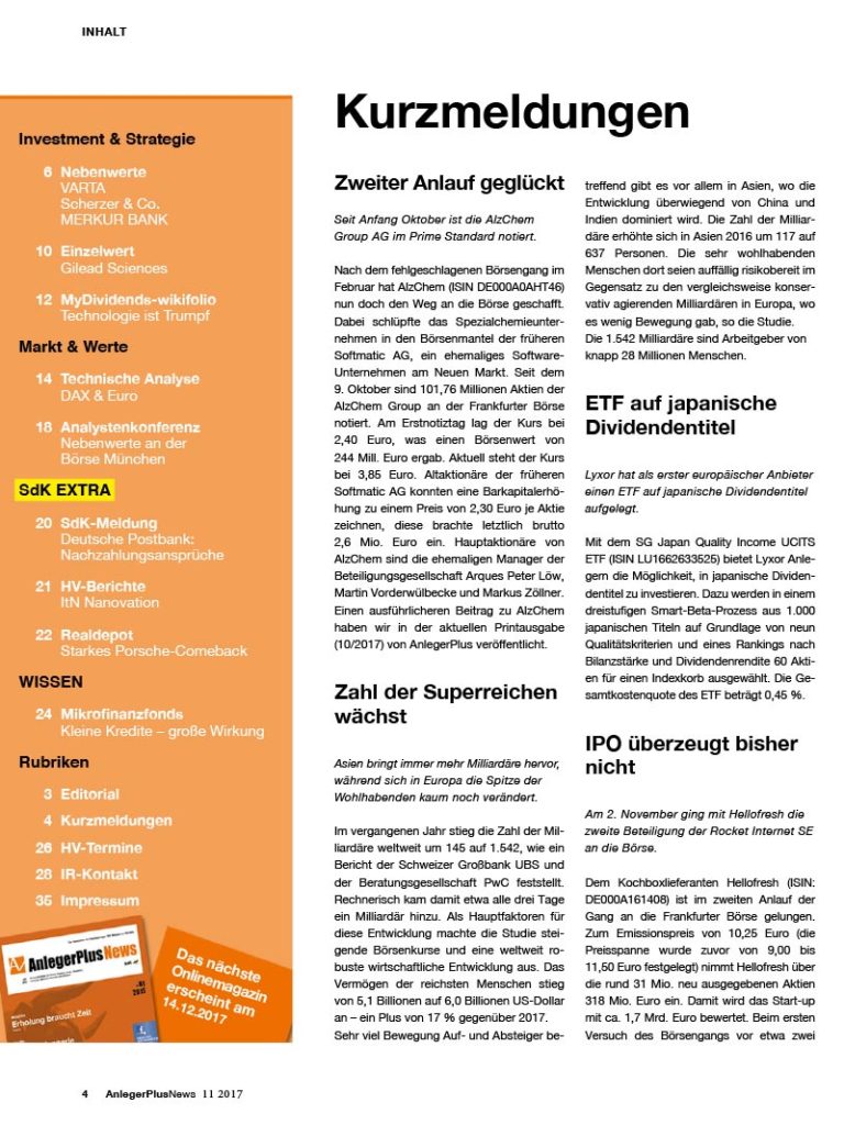 Inhalt AnlegerPlus News 11/2017