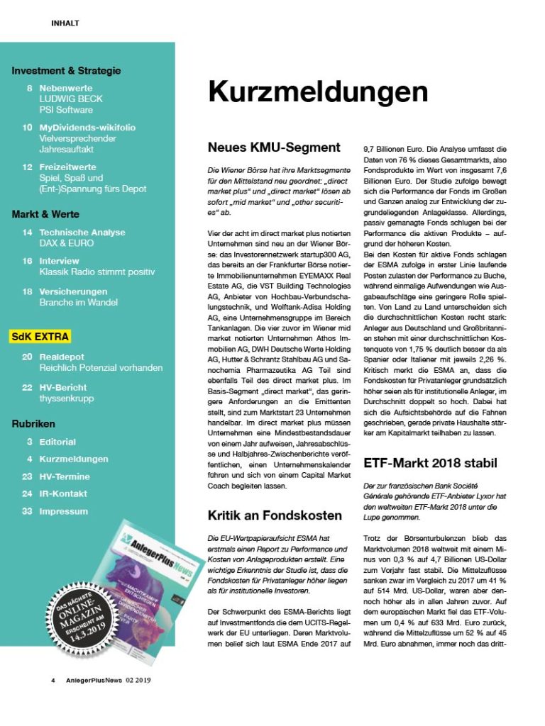 Inhalt AnlegerPlus News 02/2019