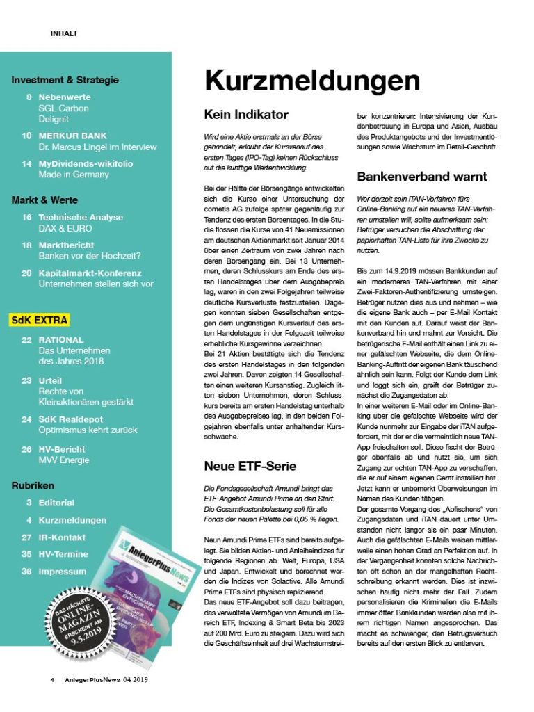 Inhalt AnlegerPlus News 04/2019