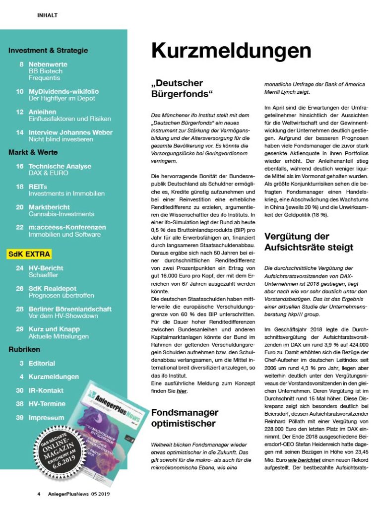 Inhalt AnlegerPlus News 05/2019