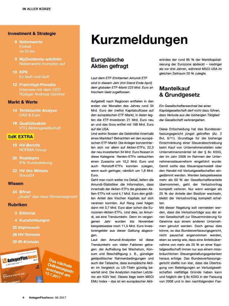 Inhalt AnlegerPlus News 06/2017