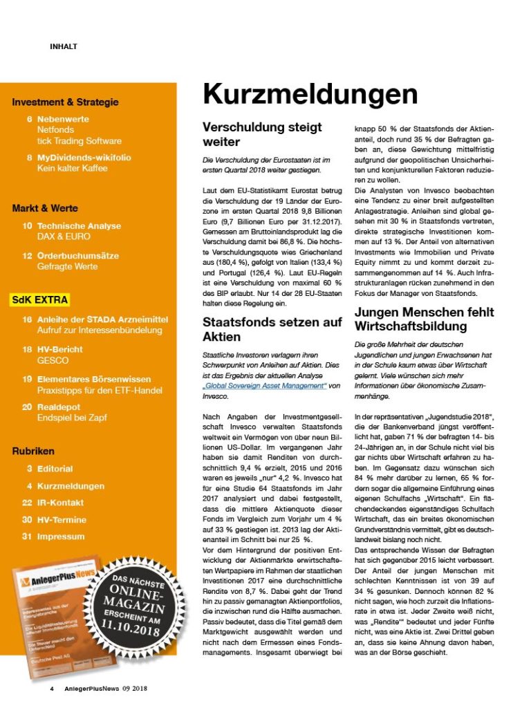 Inhalt AnlegerPlus News 09/2018