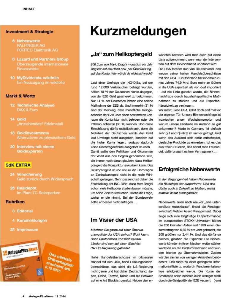 Inhalt AnlegerPlus News 11/2016