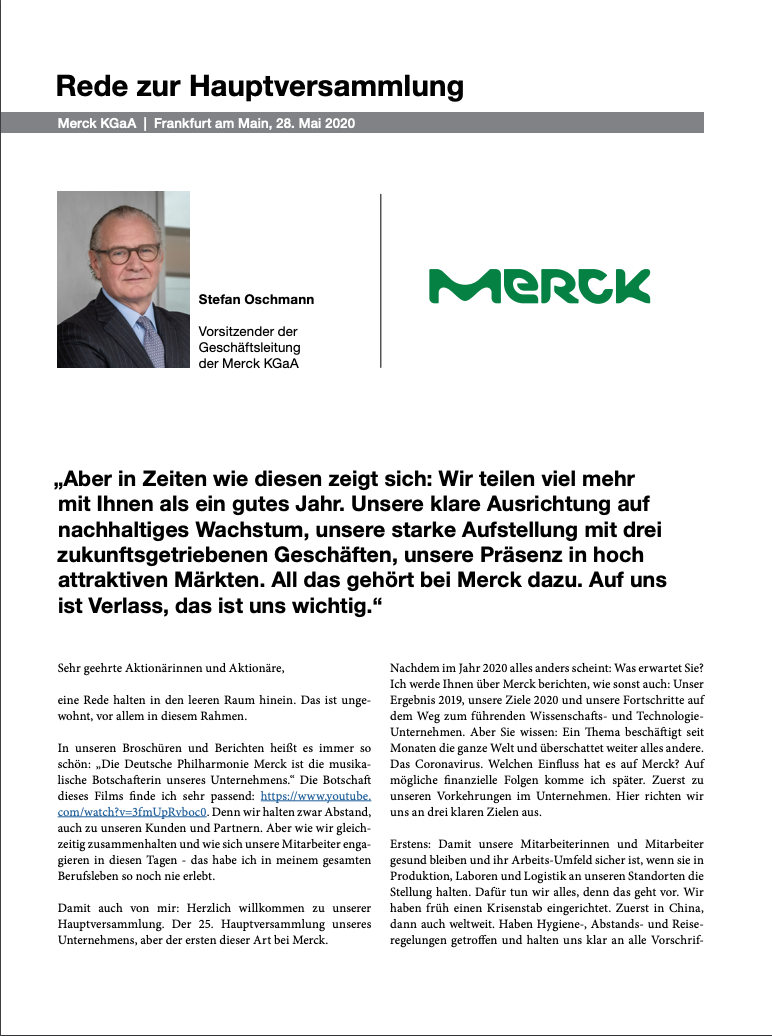 Seite aus der Merck HV_Rede 2020