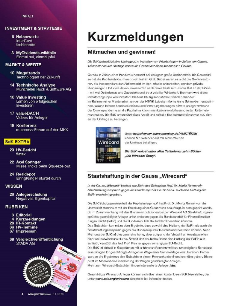 Inhaltsverzeichnis der AnlegerPlus News Ausgabe Die Technologien von Morgen