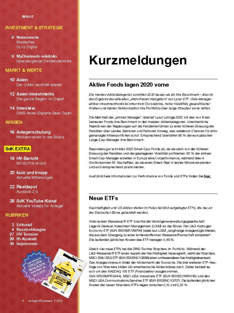 Inhalt der AnlegerPlus News Ausgabe Asien