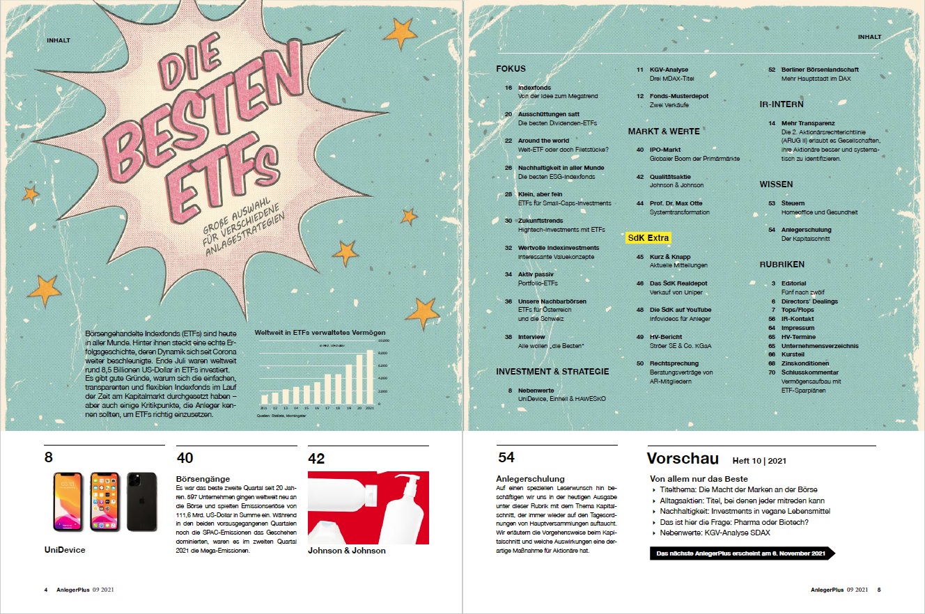 Inhalt der AnlegerPlus Ausgabe "Die Besten ETFs"