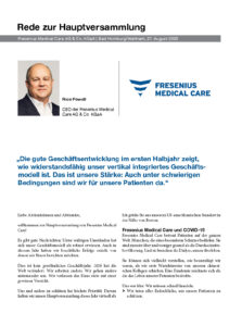Titelseite FreseniusMedCare_HVRede2020