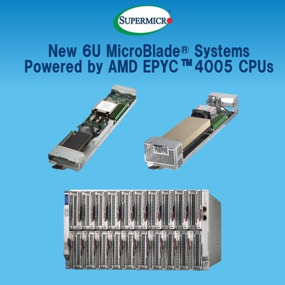 Super Micro Computer, Inc.: Supermicro erweitert sein Portfolio an Cloud-Service-Provider-Lösungen mit dem neuen 6U 20-Node MicroBlade® mit AMD EPYC™ 4005-Prozessoren