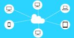 Illustration einer Cloud, Wolke mit Verbindung zu Endgeräten
