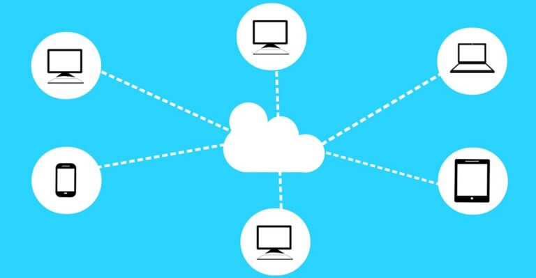 Illustration einer Cloud, Wolke mit Verbindung zu Endgeräten